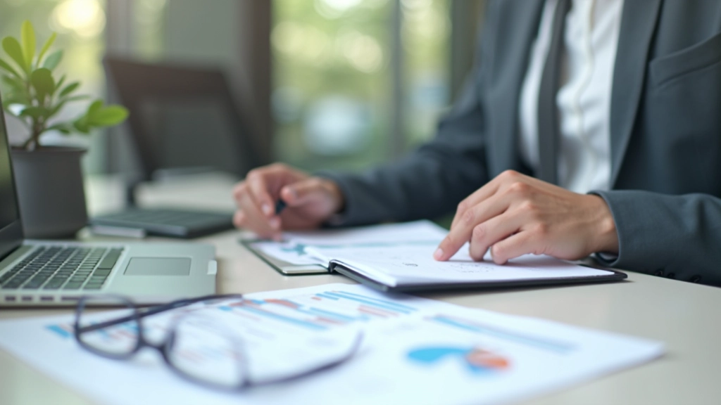 Conseiller en retraite étudiant des documents d'épargne et des graphiques de planification financière, bureau lumineux