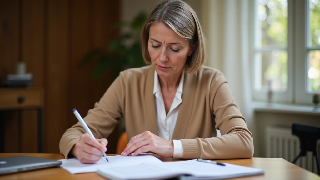 Personne analysant un plan d'épargne retraite avec des documents et une calculatrice sur le bureau