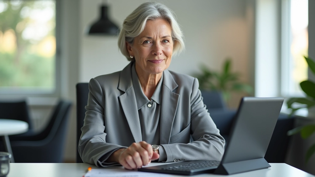Femme regardant ses projections de retraite sur un écran de tablette avec son conseiller financier